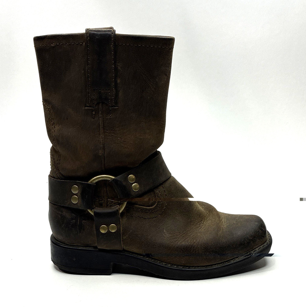 Frye Kids Harness Brown Leather Pull On Mid-Calf Boots Biker Moto Western US 11